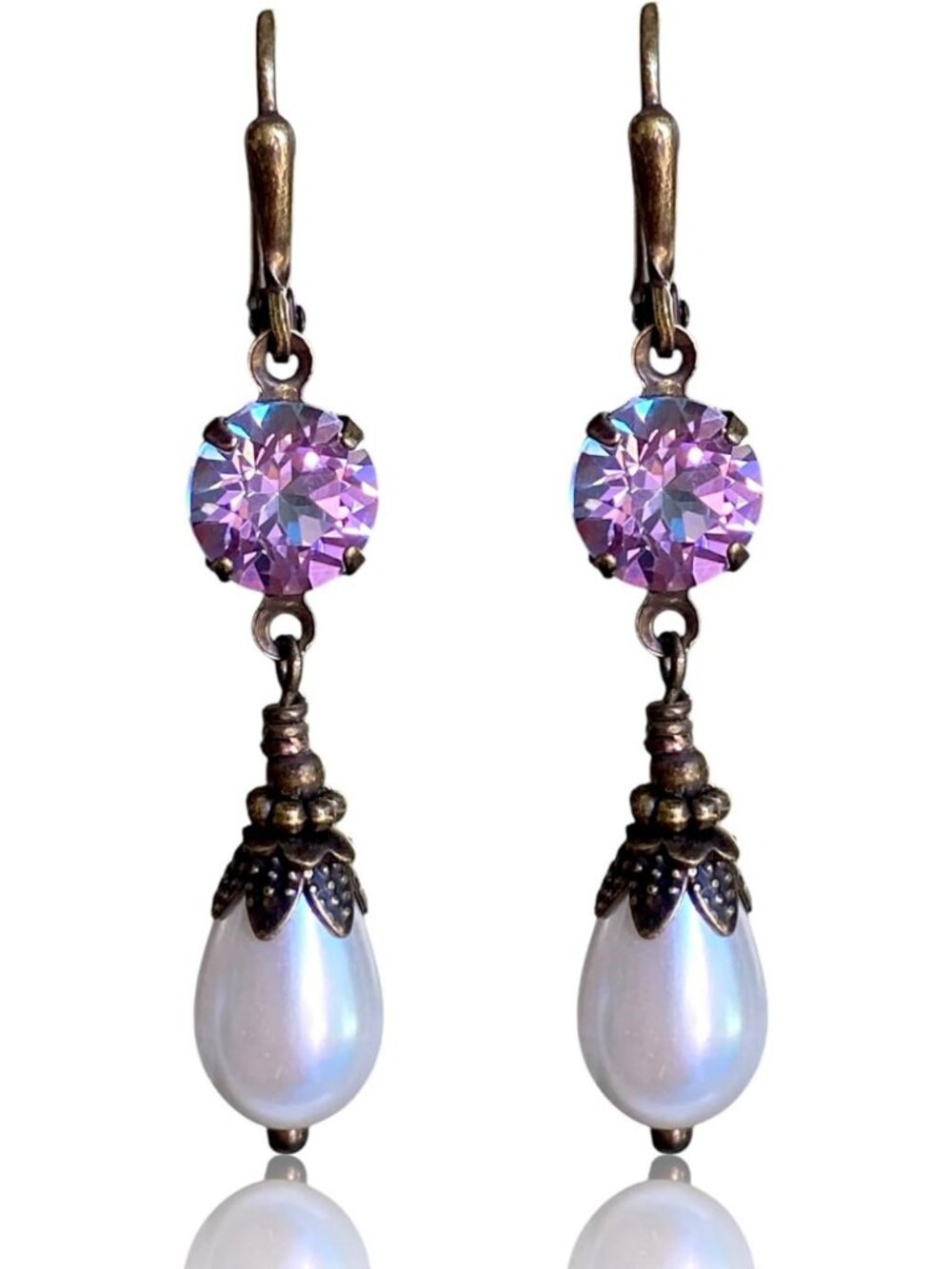 Vintage Pearl Dangle Earrings with Austrian Crystals - Antique Inspired Jewelry